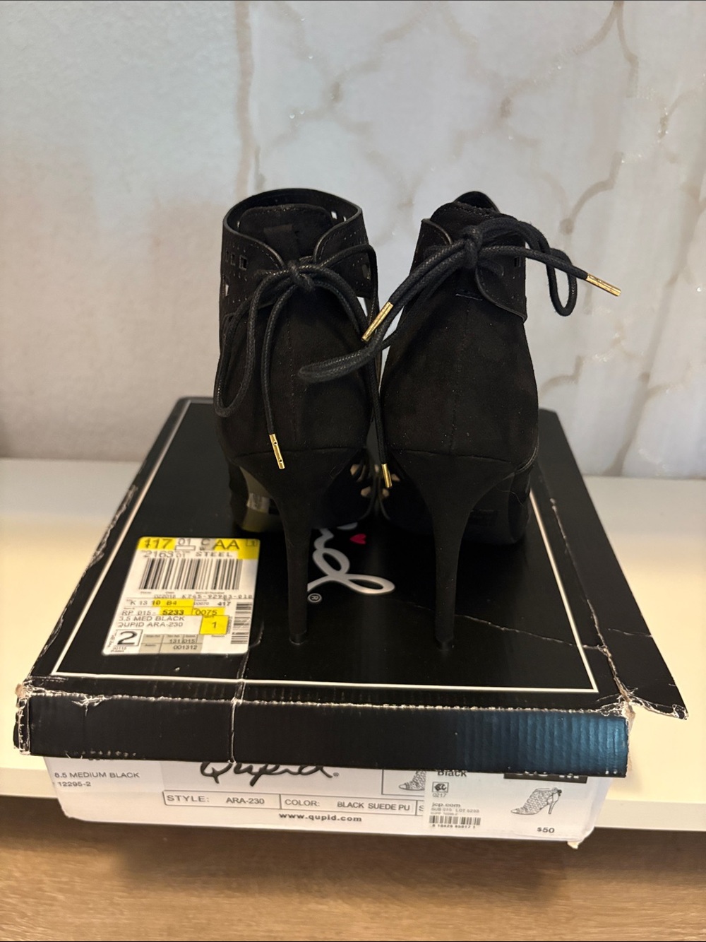 Qupid Black Cage Lace-Up Stiletto Sandal - Picture 3 of 7